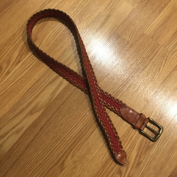 Fossil Unisex Brown Leather & Red‎ Woven Belt sz L - Picture 2 of 9